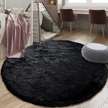 Load image into Gallery viewer, Plain Black- Premium Soft  Round Shaggy Rug