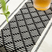 Load image into Gallery viewer, Boho Table Runner with Tassels 14 x 72 Inches, Black & Cream