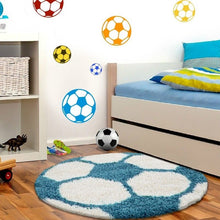 Load image into Gallery viewer, Blue & Ivory Football - Premium Soft Latest Round Shaggy Rug