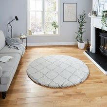 Load image into Gallery viewer, Grey with Cream - Premium Round Shaggy Rug