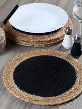 Load image into Gallery viewer, Natural Jute with black Hand Braided Table Mats - 15” Diameter - 38cm