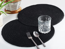 Load image into Gallery viewer, Black Cotton Hand Braided Table Mats - 15” Diameter - 38cm
