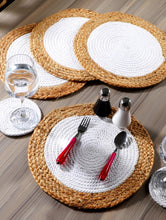 Load image into Gallery viewer, Natural Jute & White Hand Braided Table Mats - 15” Diameter - 38cm