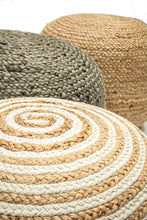 Load image into Gallery viewer, White Cotton - Natural Jute Pouf/Ottoman
