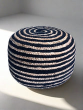 Load image into Gallery viewer, Black Cotton - Natural Jute Pouf/Ottoman
