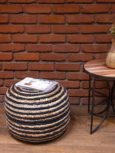 Load image into Gallery viewer, Black Cotton - Natural Jute Pouf/Ottoman