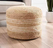 Load image into Gallery viewer, White Natural Jute Pouf/Ottoman