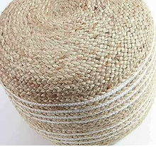 Load image into Gallery viewer, White Natural Jute Pouf/Ottoman