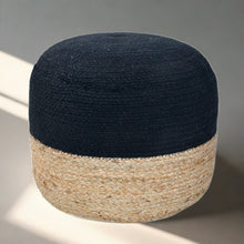 Load image into Gallery viewer, Black/Beige Jute Pouf/Ottoman