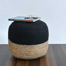 Load image into Gallery viewer, Black/Beige Jute Pouf/Ottoman