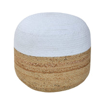 Load image into Gallery viewer, white/Beige Jute Pouf/Ottoman