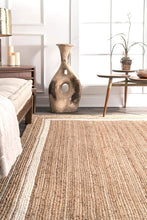 Load image into Gallery viewer, Braided Natural Jute with white Cotton Collection Classic Hand Woven Area Rug