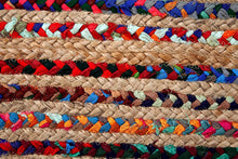 Load image into Gallery viewer, Multi color chindi/Jute Oval Collection Classic Hand Woven Area Rug