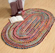 Load image into Gallery viewer, Multi color chindi/Jute Oval Collection Classic Hand Woven Area Rug