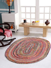 Load image into Gallery viewer, Multi color chindi/Jute Oval Collection Classic Hand Woven Area Rug