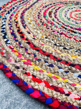 Load image into Gallery viewer, Multi color chindi/Jute Oval Collection Classic Hand Woven Area Rug