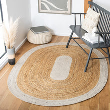 Load image into Gallery viewer, Jute With White Cotton Oval Collection Classic Hand Woven Area Rug