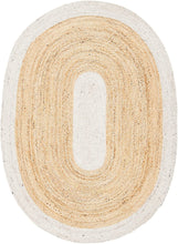 Load image into Gallery viewer, Jute With White Cotton Oval Collection Classic Hand Woven Area Rug