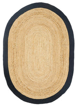 Load image into Gallery viewer, Jute With Black Cotton Oval Collection Classic Hand Woven Area Rug