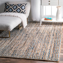 Load image into Gallery viewer, Braided Natural Jute & Denim Collection Classic Hand Woven Area carpet