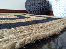 Load image into Gallery viewer, Braided Natural Jute with Black Cotton Collection Hand Woven Area Rug