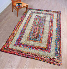 Load image into Gallery viewer, Braided Natural Jute with Multi Cotton Collection Hand Woven Area Rug