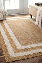 Load image into Gallery viewer, Braided Natural Jute With White Cotton Rug
