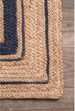 Load image into Gallery viewer, Braided Natural Jute With Black Cotton Rug