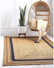 Load image into Gallery viewer, Braided Natural Jute With Black Cotton Rug