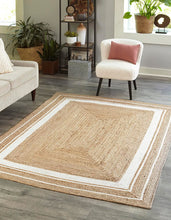 Load image into Gallery viewer, Braided Natural Jute With White Cotton Area Rug