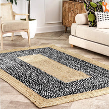 Load image into Gallery viewer, Braided Natural Jute With Cotton Area Rug