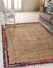 Load image into Gallery viewer, Braided Natural Jute With Multi Cotton Area Rug/Carpet