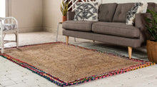 Load image into Gallery viewer, Braided Natural Jute With Multi Cotton Area Rug/Carpet