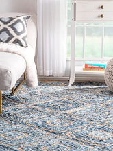 Load image into Gallery viewer, Braided Natural Jute Denim Diamond Design Area carpet