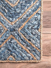 Load image into Gallery viewer, Braided Natural Jute Denim Diamond Design Area carpet