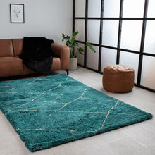Load image into Gallery viewer, Turquoise With Ivory Plain Premium Micro Shag Rug