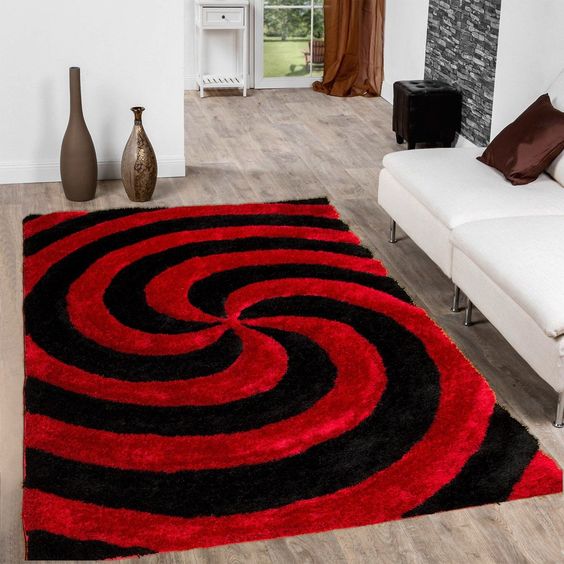 Red Black Wave Stylish Shaggy Rug