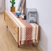 Load image into Gallery viewer, Boho Table Runner with Tassels 14 x 72 Inches Rust Brown & Cream