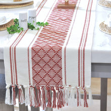 Load image into Gallery viewer, Boho Table Runner with Tassels 14 x 72 Inches Rust Brown & Cream