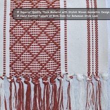 Load image into Gallery viewer, Boho Table Runner with Tassels 14 x 72 Inches Rust Brown & Cream