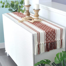 Load image into Gallery viewer, Boho Table Runner with Tassels 14 x 72 Inches Rust Brown & Cream