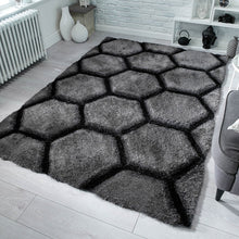 Load image into Gallery viewer, Silver Hexagon Beautiful Premium Shaggy Rug