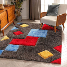 Load image into Gallery viewer, Gray with Red Multi 3D Cut Collection Classical Look Shaggy Carpet