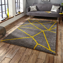 Load image into Gallery viewer, Yellow & Silver Premium Modern Shaggy Rug
