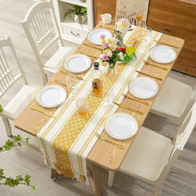 Load image into Gallery viewer, Boho Table Runner with Tassels 14 x 72 Inches, Mustard Yellow & Cream