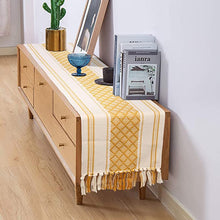 Load image into Gallery viewer, Boho Table Runner with Tassels 14 x 72 Inches, Mustard Yellow & Cream