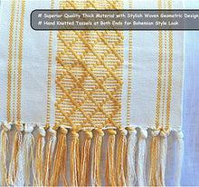 Load image into Gallery viewer, Boho Table Runner with Tassels 14 x 72 Inches, Mustard Yellow & Cream