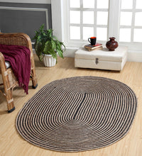 Load image into Gallery viewer, Jute With Black Cotton Oval Collection Classic Hand Woven Area Rug