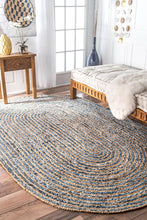 Load image into Gallery viewer, Braided Jute & Denim Oval Collection Classic Hand Woven Area Rug