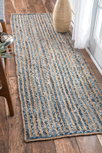 Load image into Gallery viewer, Braided Natural Jute & Denim Bedside Runner